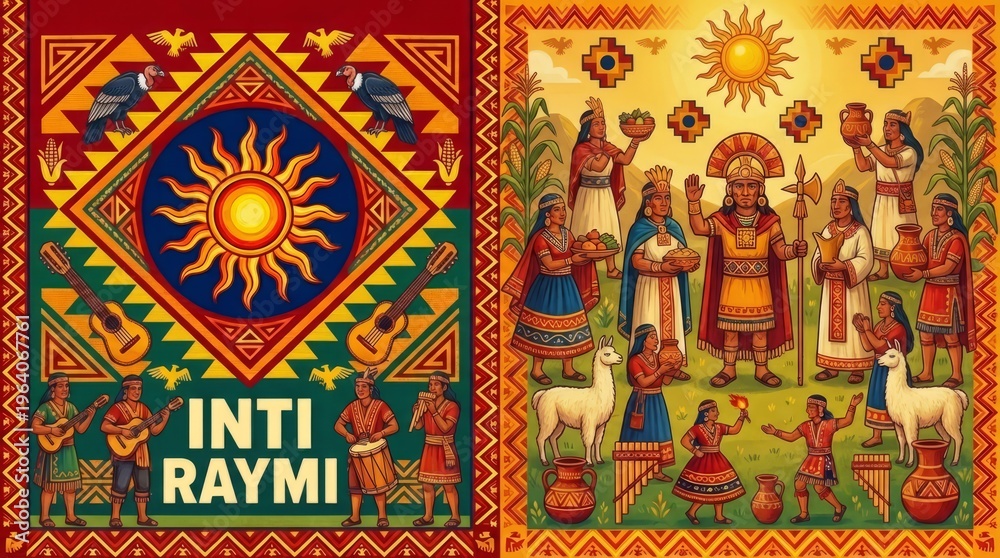 Fototapeta premium Inti Raymi Sun Festival Peruvian Inca Celebration Art.