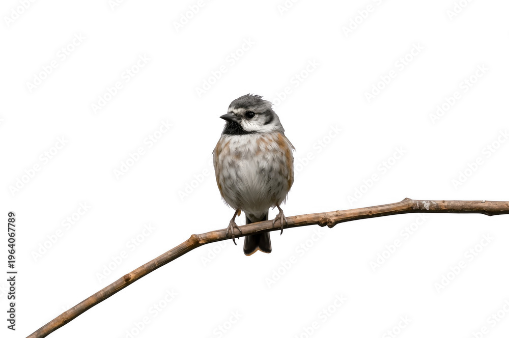 Fototapeta premium Small bird perching on branch with transparent background