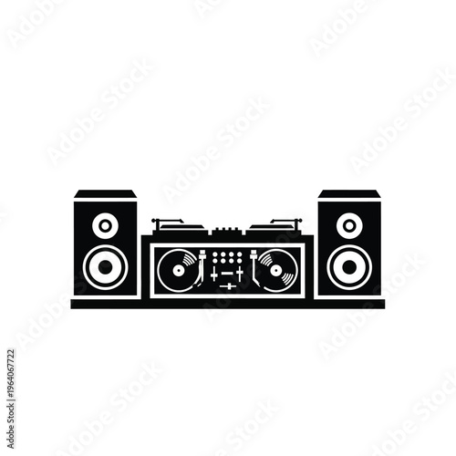 DJ Turntable and Speakers Music Equipment Silhouette.