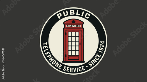Vintage Public Telephone Service Logo Depicting Iconic Red Booth.