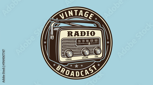 Vintage Radio Broadcast Illustration - Classic Retro Design.