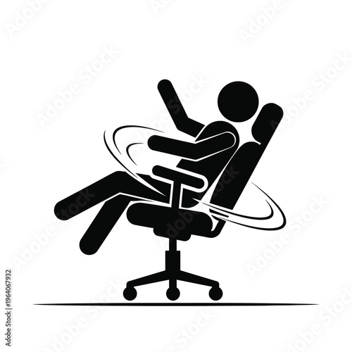 Quadro su tela Person spinning in office chair, black and white icon.