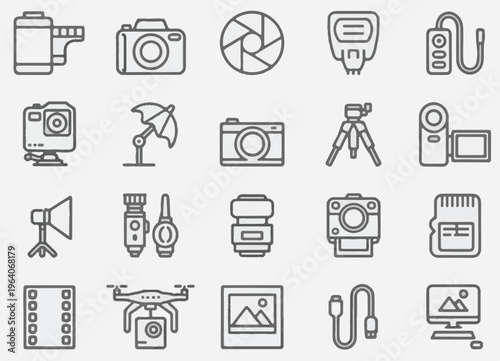 Photography Equipment Line Art Icons Collection camera