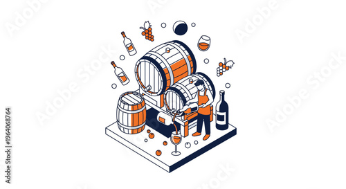Man in a cellar to pour wine from a barrel into a glass at work