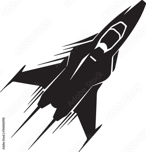 Dynamic fighter jet airplane flying vector illustration silhouette against striped background