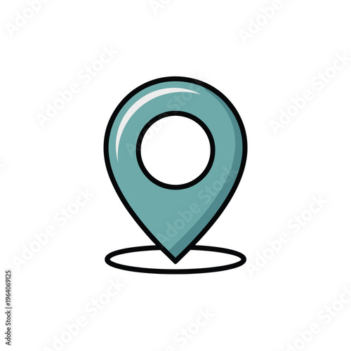 A cartoon-style teal map pin icon on a white background