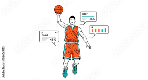 Basketball Player with Digital UI Performance Data and Analytics