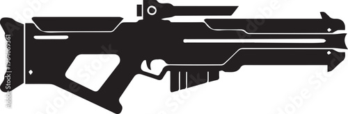 Futuristic assault rifle vector silhouette illustration line art weapon for military games