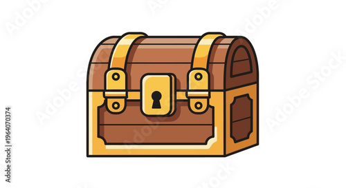 Cartoon Wooden Treasure Chest with Golden Accents