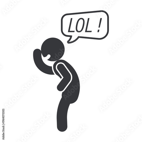 Isolated monochrome pictogram of person laughing loudly while holding stomach representing humor, joy, amusement, and laughing out loud expression concept9