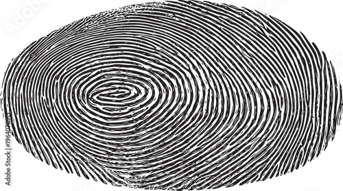 Black and white fingerprint pattern with concentric circular ridges on a white background