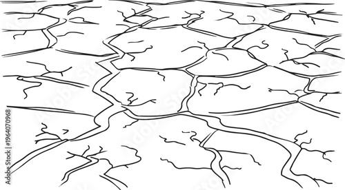 Black and white line of cracked dry earth surface texture