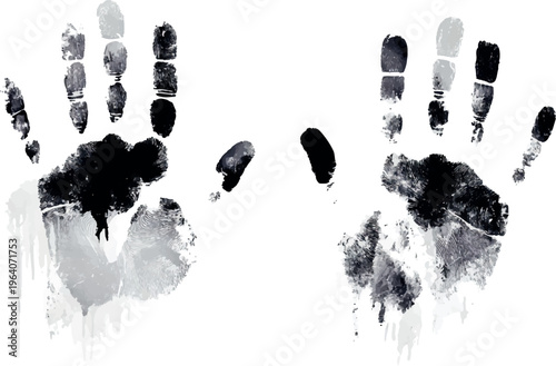 Two black ink handprints with visible fingerprint details on white background