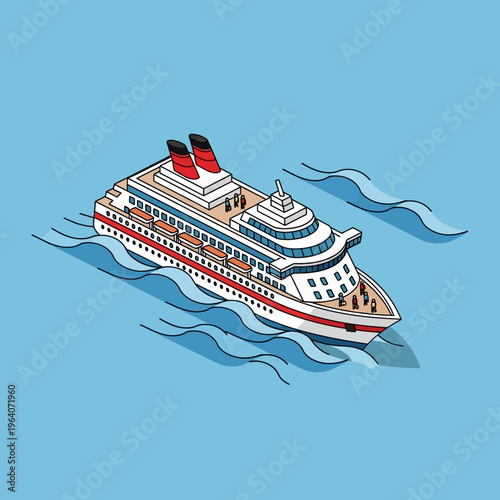 Cruise ship sailing on ocean waves.
