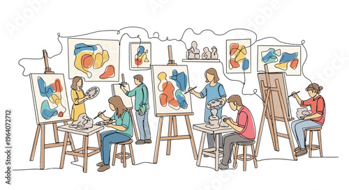 people painting in art class