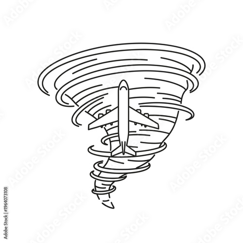an airplane caught in a powerful tornado depicting severe weather and dangerous air travel conditions.