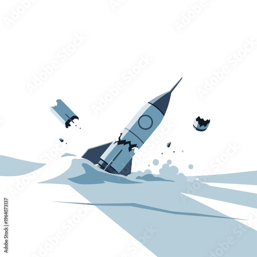 rocket crash spaceship accident illustrating project failure with broken spacecraft symbolizing technological disaster.