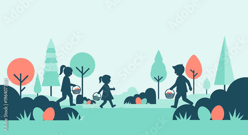 easter egg hunt children enjoying a spring holiday outdoor activity celebrating family fun in a natural park setting.