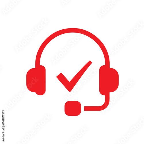 Red headset graphic featuring a prominent checkmark indicates completed technical assistance or verified helpline status.