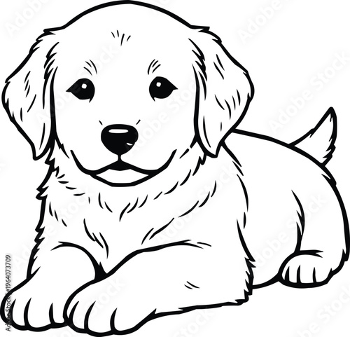 A cute golden retriever puppy lying down and smiling