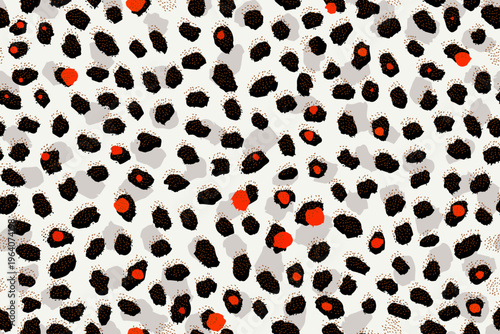 Animal print seamless pattern with irregular ink spots on white background