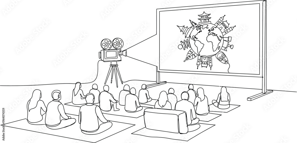 Obraz premium people sitting on floor watching video presentation