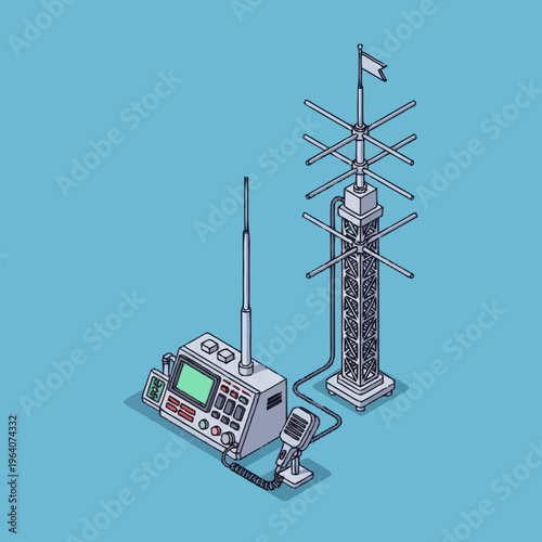 Isometric illustration of radio communication tower.