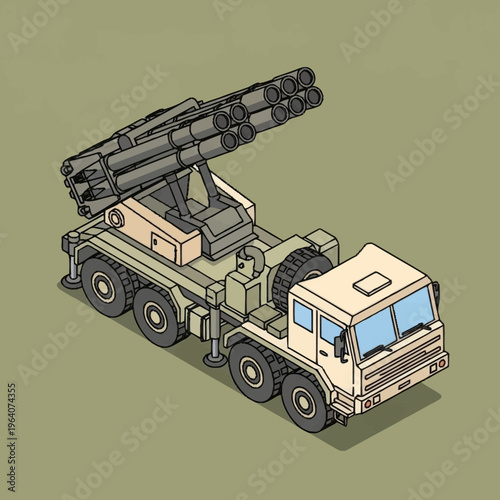 Military truck with missile launcher system.