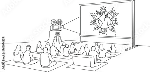 people sitting on floor watching video presentation