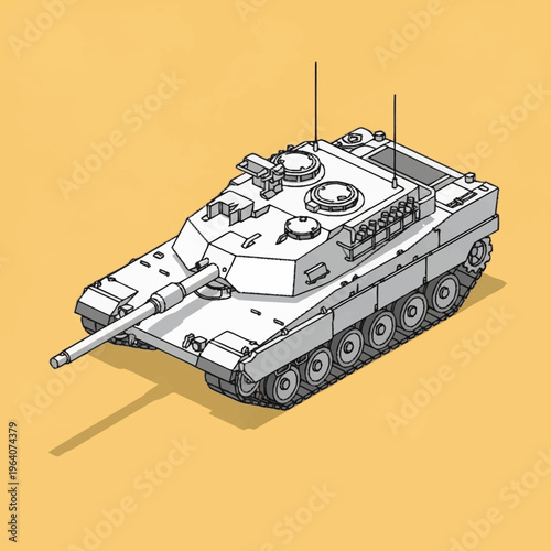 Isometric illustration of a military tank.