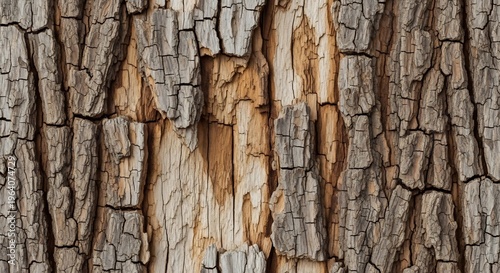 Close-up Macro Texture of Rough Oak Tree Bark with Deep Cracks and Fissures.