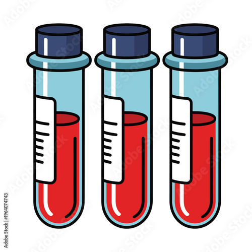 Three test tubes filled with red liquid on a white background