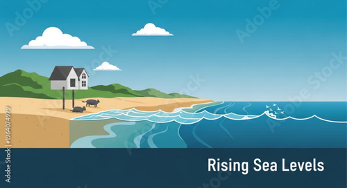 Coastal Home Threatened by Rising Sea Levels - A Climate Change Illustration.