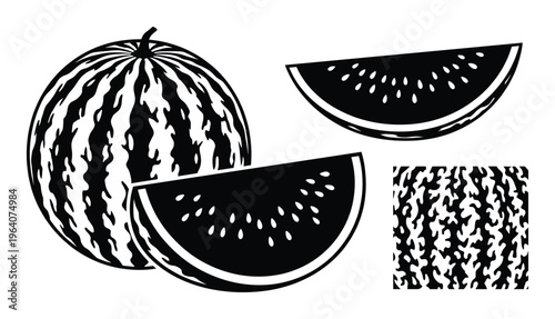 Watermelon fruit and slices set flat style vector illustration juicy summer berry design