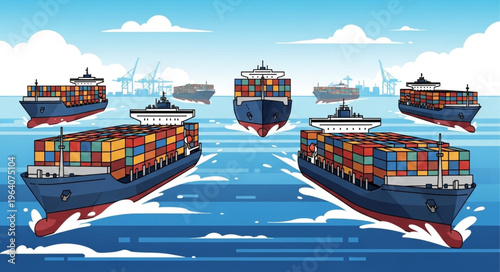 Container Ships Transporting Cargo Across the Ocean.