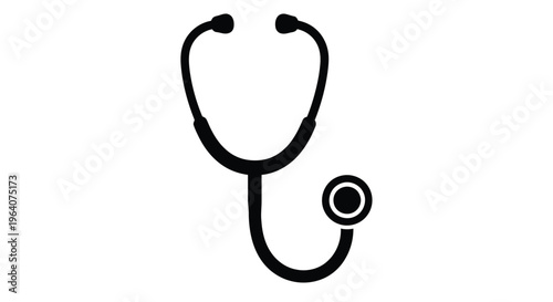 Black and white illustration of a stethoscope on a plain white background