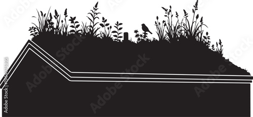 Roof with green plants on top.