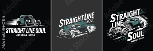 Dynamic illustration of a classic American hot rod car with a powerful engine, conveying speed and retro automotive culture.