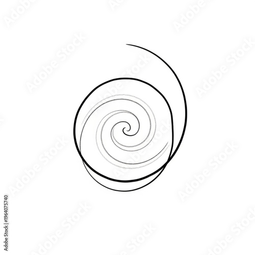 A minimalist black and white spiral design on a white background, resembling a snail shell or a swirling vortex, created with smooth flowing lines.