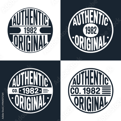 Collection of vintage circular emblems celebrating the authentic original birth year nineteen eighty two design