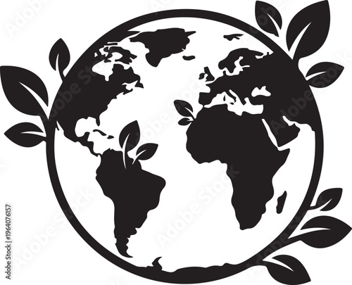 Black and white earth globe icon.
