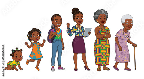 Generational portrait of african american women from baby to senior