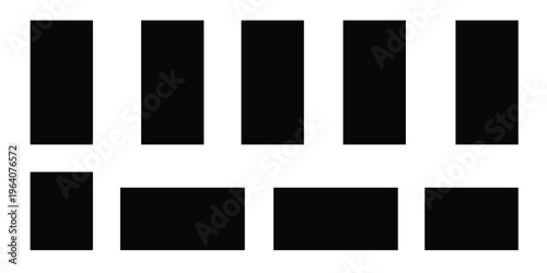 A graphic design featuring two rows of black rectangles on a white background with varying rectangle sizes