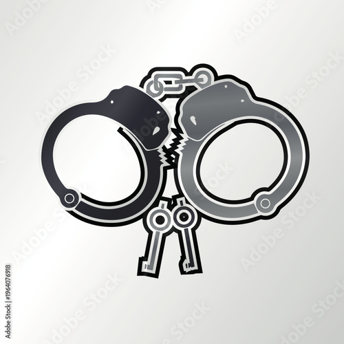 Handcuffs with keys illustration on white background, crime and justice concept