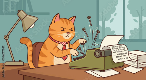 Aggressive Typing Business Cat Concept