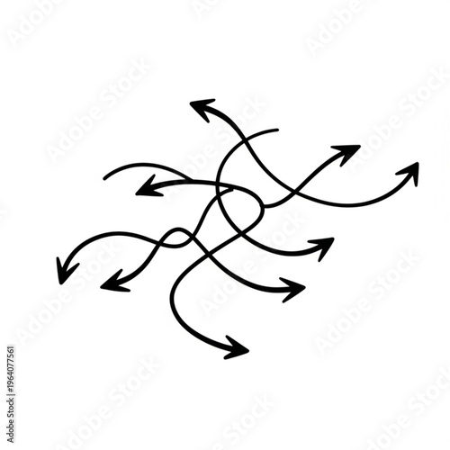 A vector graphic illustration of multiple curved arrows pointing in different directions on a white background