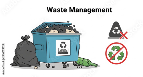 Waste Management Illustration - Recycling, Pollution, and Environmental Responsibility.