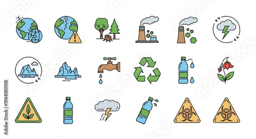 Environmental Issues and Solutions - A Collection of Colorful Icons.