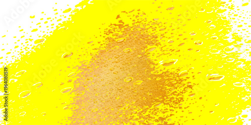 Macro closeup of fresh gold beer and cool champagne bubbles forming an abstract liquid texture with wet drops in a cold glass beverage
