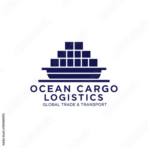 Ocean Cargo Logistics Logo - Ship with Containers for Global Trade and Transport.